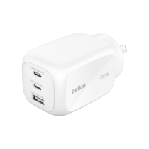 BELKIN Power Supply GaN 3 Ports 100W With Travel Adapter (White)
