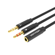 VENTION Audio Adapter Cable 2 Jack 3.5mm Male to Female Jack 3.5mm 4 poles 0.6m (Black)