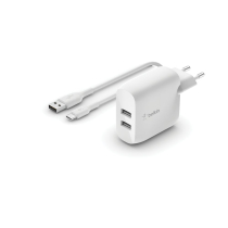 BELKIN Charger 24W + USB-C Cable (2 USB-A) (White)