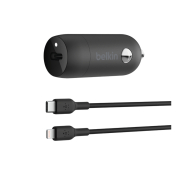 BELKIN Combo USB-C Car Charger (30 W) + 1 m Lightning Cable (Black)